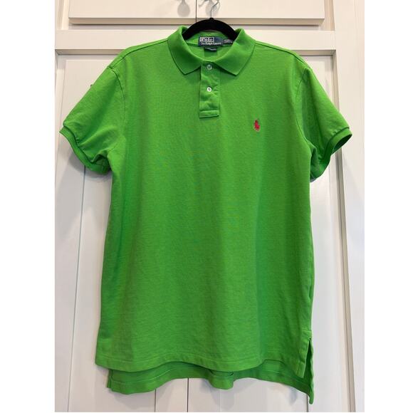 Polo Ralph Lauren Men’s Custom Fit Green Pink Pony Polo Shirt Size L - Picture 1 of 10